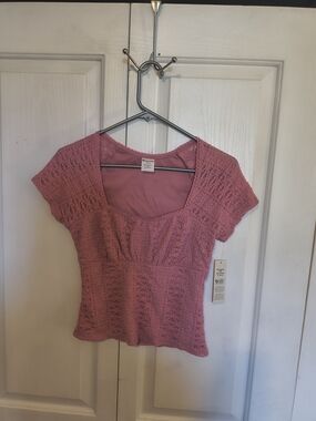 No Boundaries Blouse Women's Small 4-6 Pink Crochet Lace Babydoll Top Lined NWT